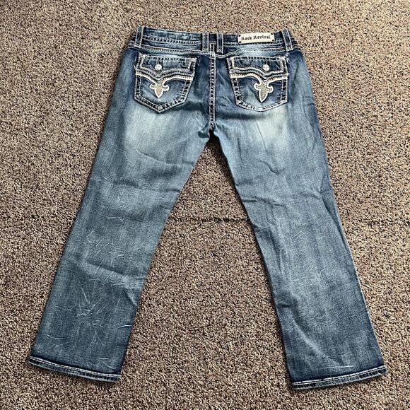 Rock Revival Denim - Rock Revival Betty Capri Jeans Womens 34 Blue Denim Contrast Stitch Embroidered